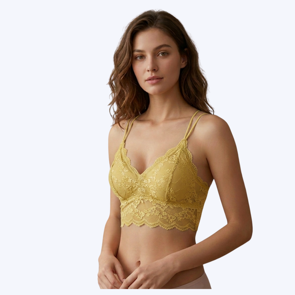 Elegant Lace Bralette with Criss-Cross Back – Soft Padded Stylish Bra